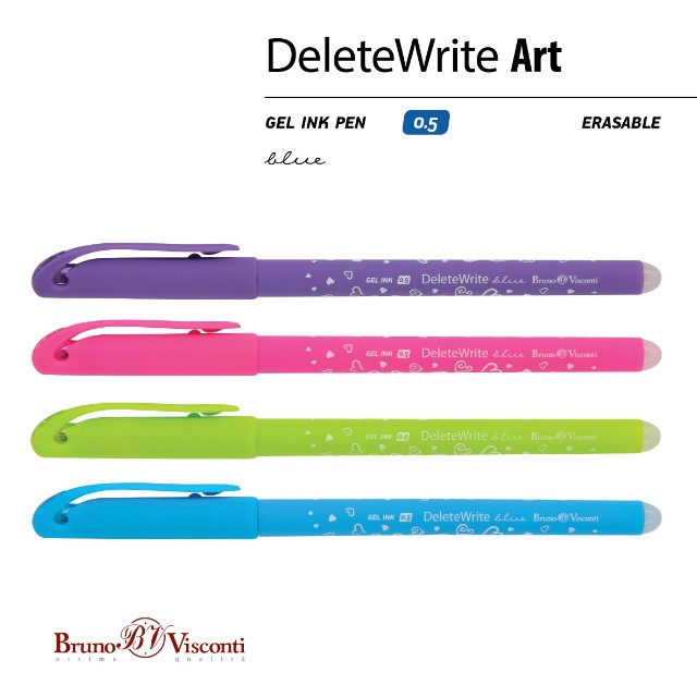 Ручка гелевая Пиши-стирай синяя BV Delete Write Сердца Превью 3