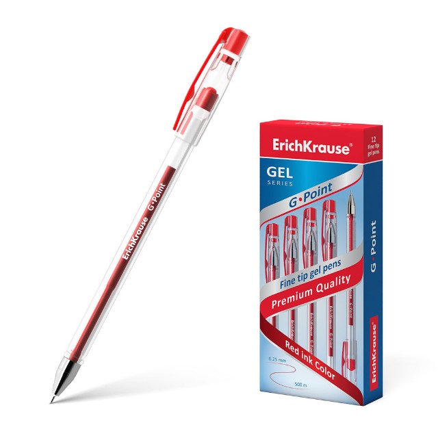 Ручка гелевая красная EK G-Point прозрачная 0.25мм