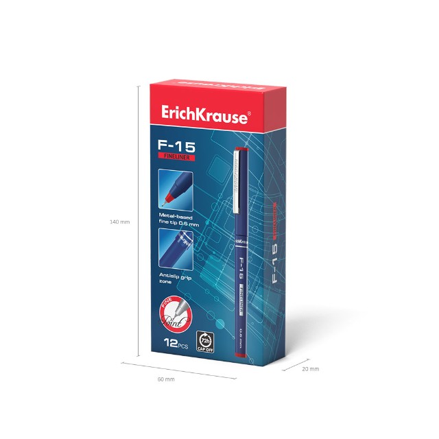 Ручка капиллярная красная EK F-15 синий корпус 0.6мм Превью 3