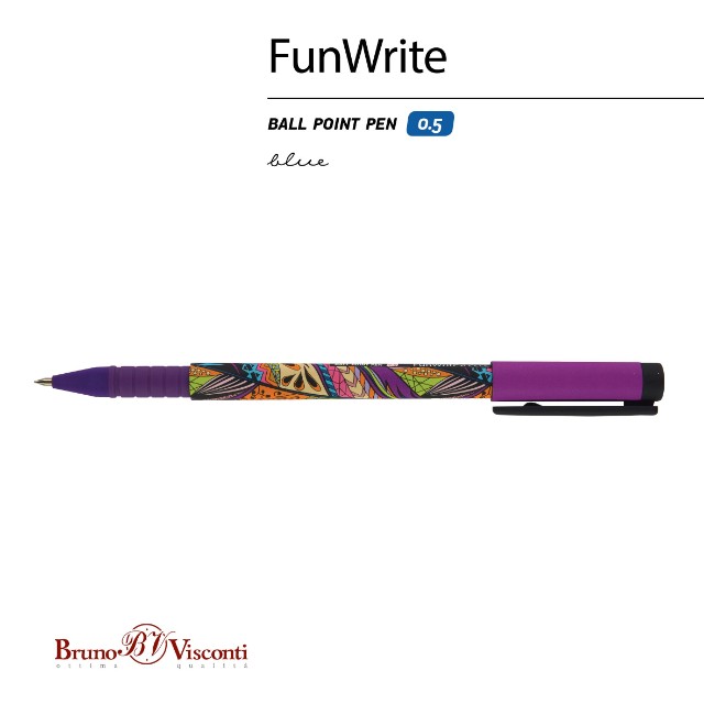 Ручка шариковая синяя BV FunWrite Тропики синяя 0.5мм принт Превью 2