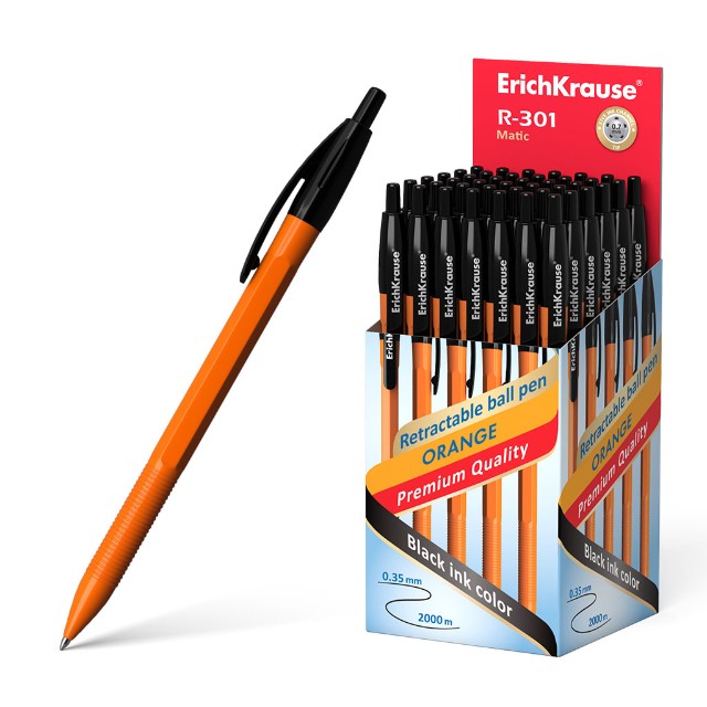 Ручка шариковая черная EK R-301 Matic автомат оранж корпус 0.7мм