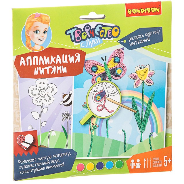 Творч Аппликация нитями Цветочная поляна