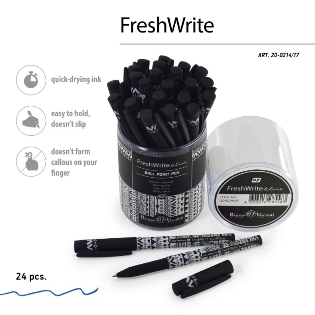 Ручка шариковая синяя BV FreshWrite Графика 0.7мм принт Превью 3
