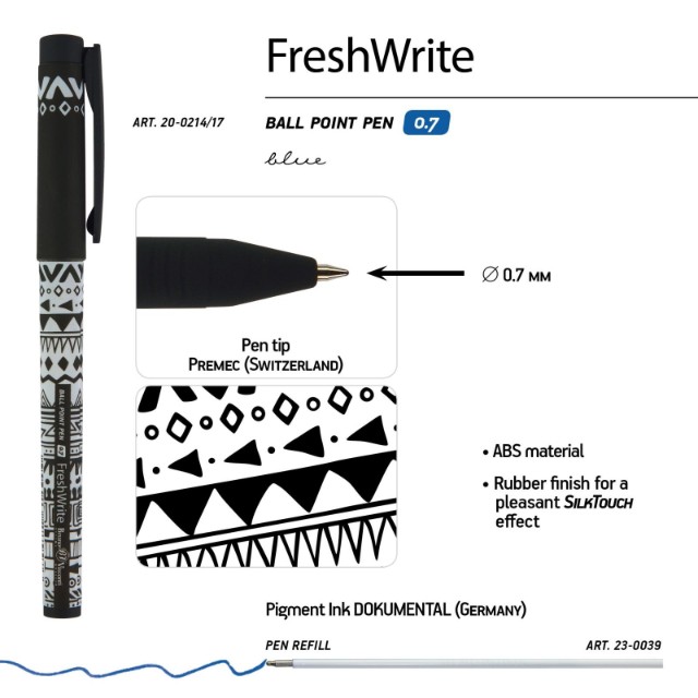 Ручка шариковая синяя BV FreshWrite Графика 0.7мм принт Превью 2