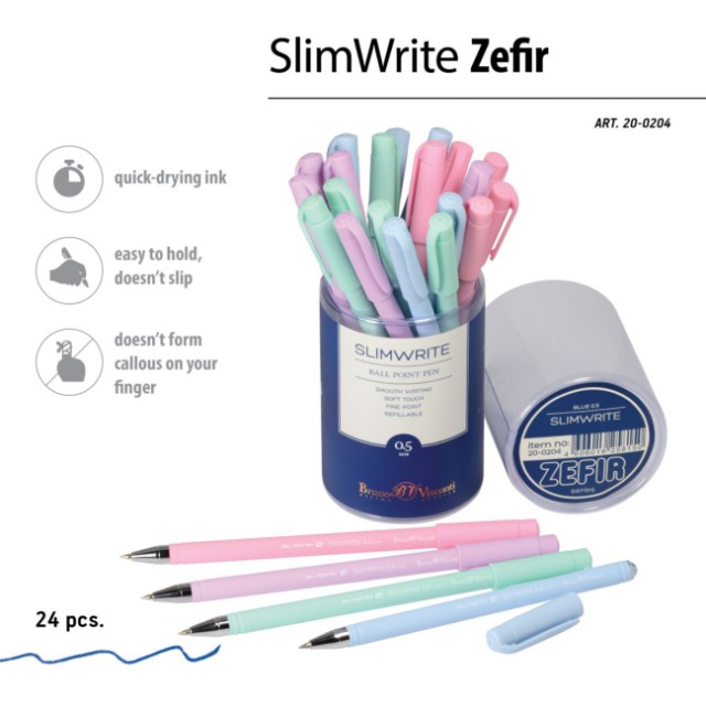 Ручка шариковая синяя BV SlimWrite Zefir 0.5мм мята лаван Превью 3