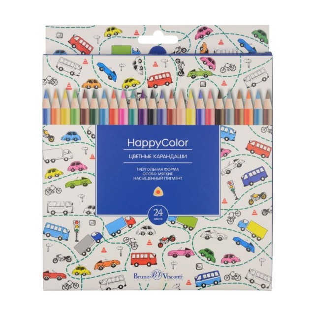 Карандаши цветные 24 цв BV Happy Color треуг к/к Превью 6