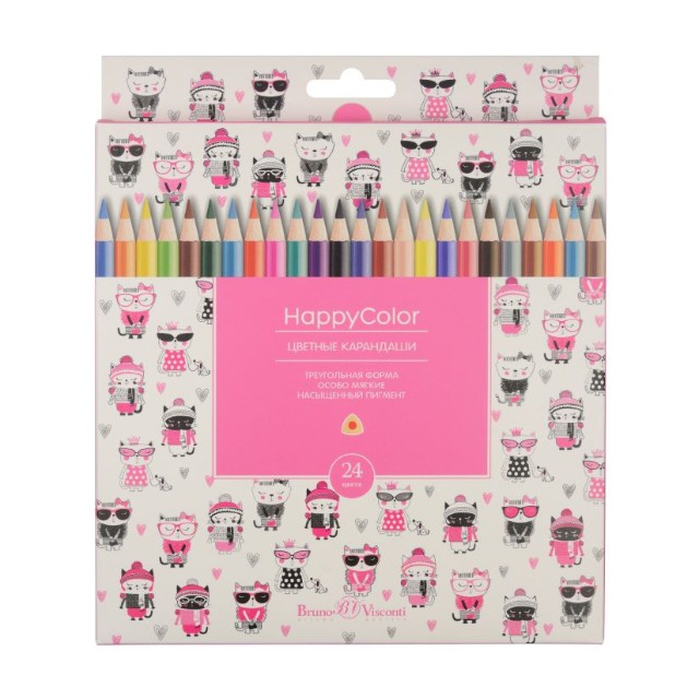 Карандаши цветные 24 цв BV Happy Color треуг к/к Превью 8