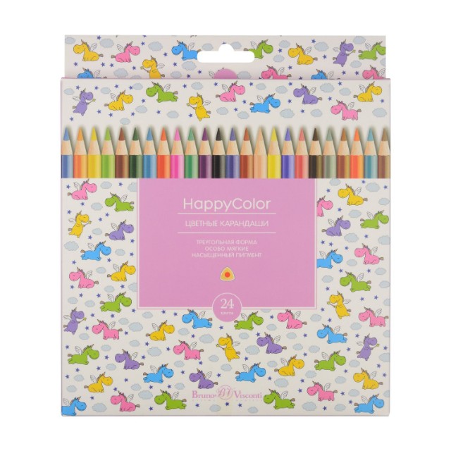 Карандаши цветные 24 цв BV Happy Color треуг к/к Превью 5