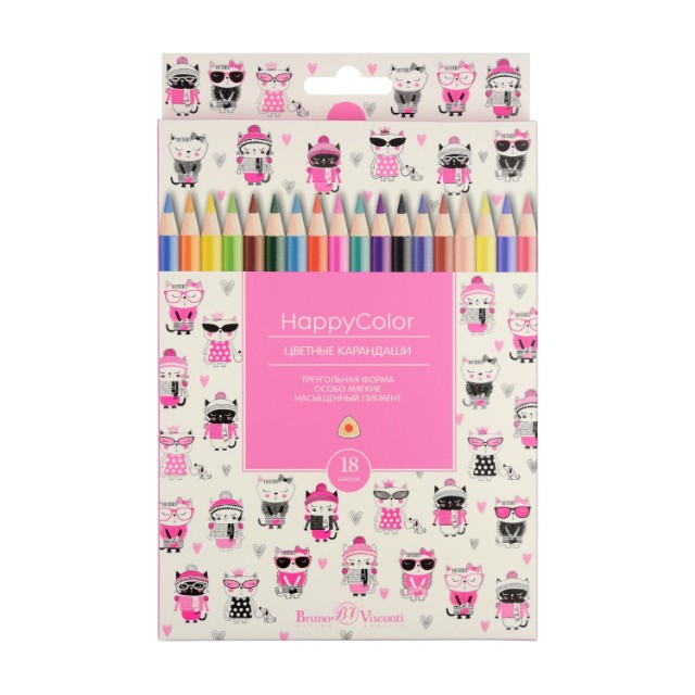 Карандаши цветные 18 цв BV HappyColor треуг к/к Превью 15