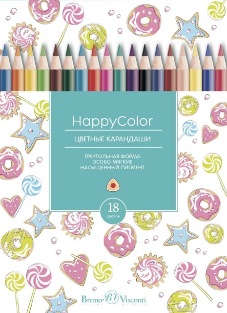 Карандаши цветные 18 цв BV HappyColor треуг к/к Превью 16
