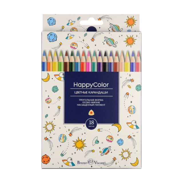 Карандаши цветные 18 цв BV HappyColor треуг к/к Превью 11