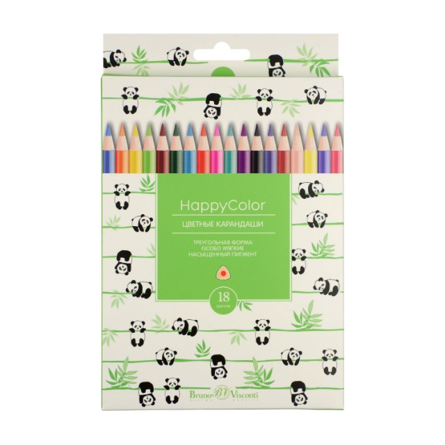 Карандаши цветные 18 цв BV HappyColor треуг к/к Превью 1