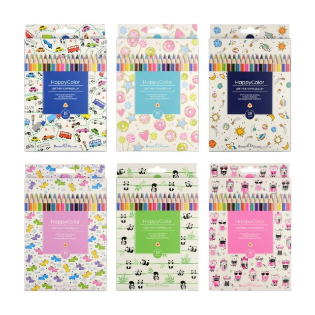 Карандаши цветные 18 цв BV HappyColor треуг к/к Превью 13