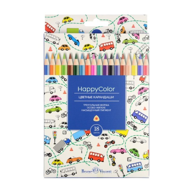 Карандаши цветные 18 цв BV HappyColor треуг к/к Превью 7