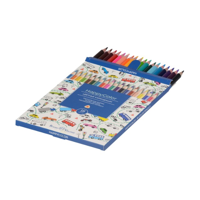 Карандаши цветные 18 цв BV HappyColor треуг к/к Превью 6