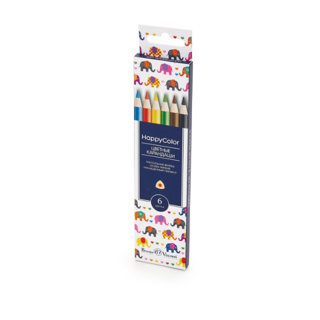 Карандаши цветные 6 цв BV HappyColor треуг к/к