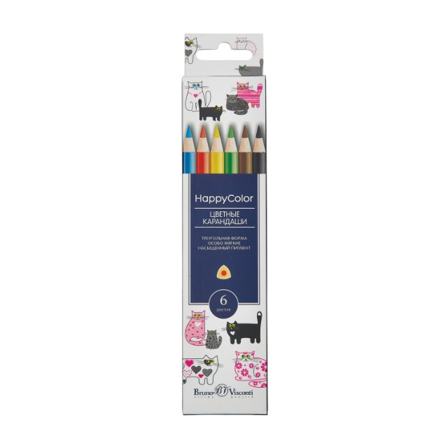 Карандаши цветные 6 цв BV HappyColor треуг к/к Превью 13