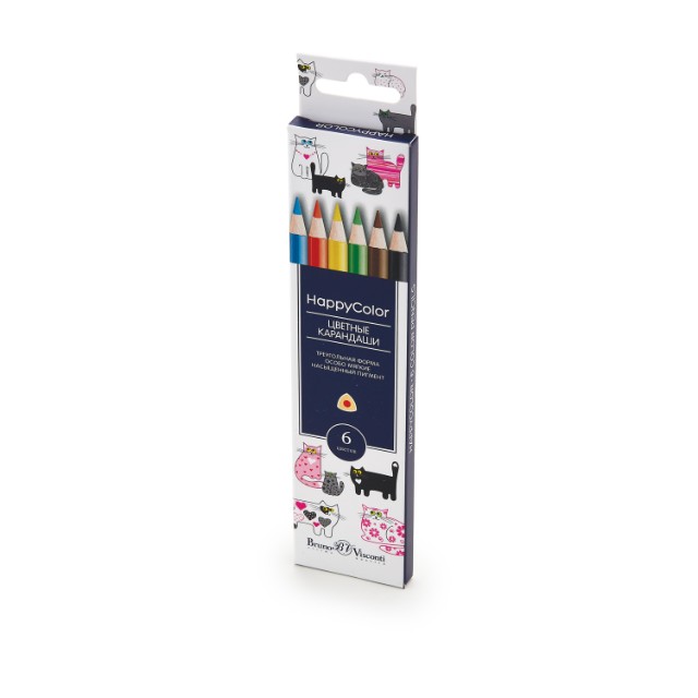 Карандаши цветные 6 цв BV HappyColor треуг к/к Превью 3