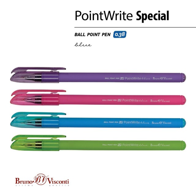 Ручка шариковая синяя BV PointWrite корпус ассорти 0.38мм Превью 1