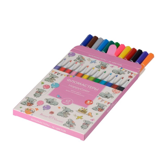 Фломастеры 12 цв BV HappyColor смываемые 4 вида к/к Превью 5