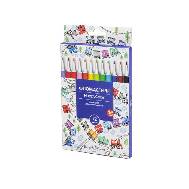 Фломастеры 12 цв BV HappyColor смываемые 4 вида к/к Превью 14