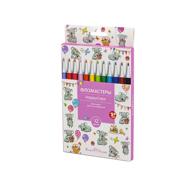 Фломастеры 12 цв BV HappyColor смываемые 4 вида к/к Превью 13