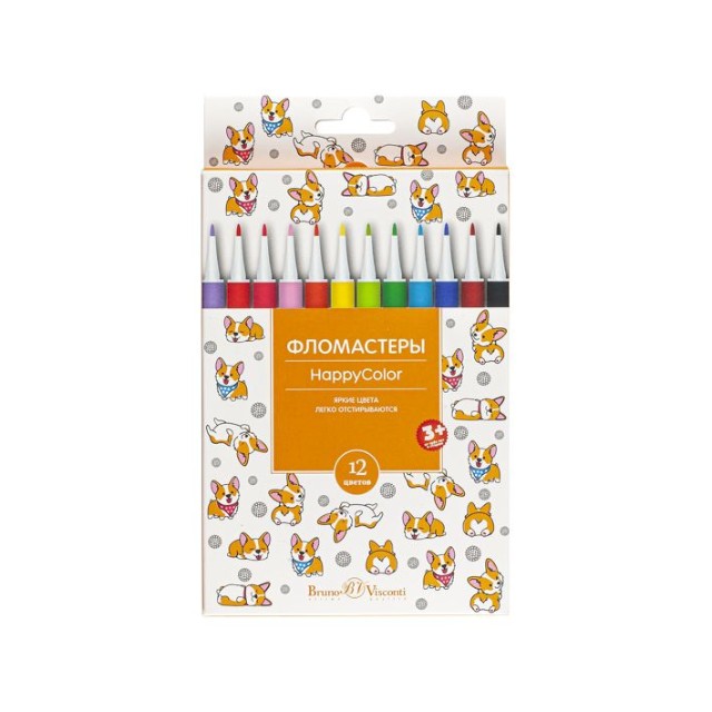Фломастеры 12 цв BV HappyColor смываемые 4 вида к/к Превью 9