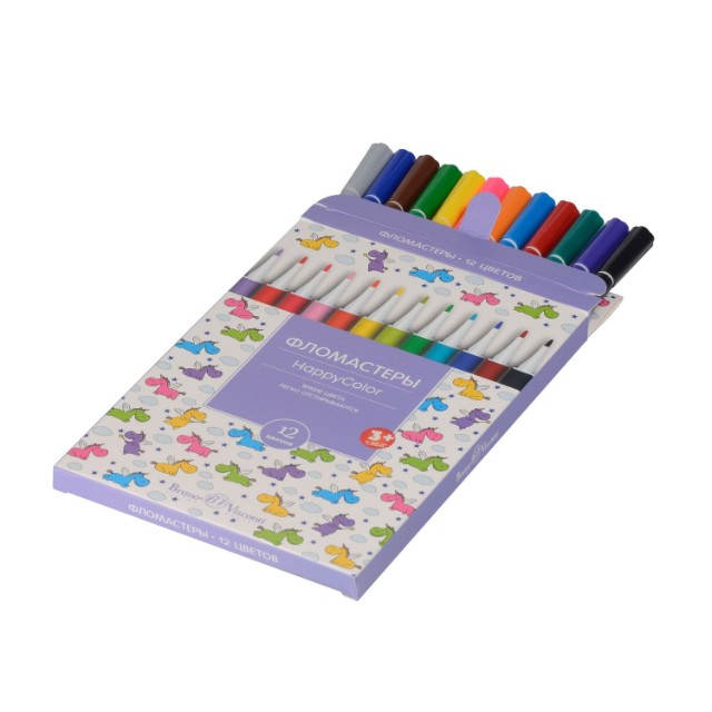 Фломастеры 12 цв BV HappyColor смываемые 4 вида к/к Превью 4