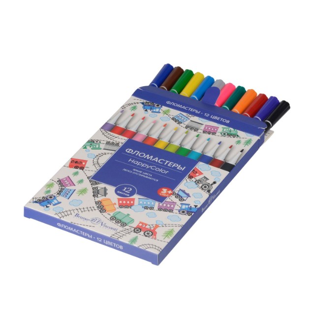 Фломастеры 12 цв BV HappyColor смываемые 4 вида к/к Превью 12