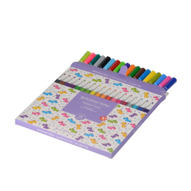 Фломастеры 18 цв BV HappyColor 4 вида к/к