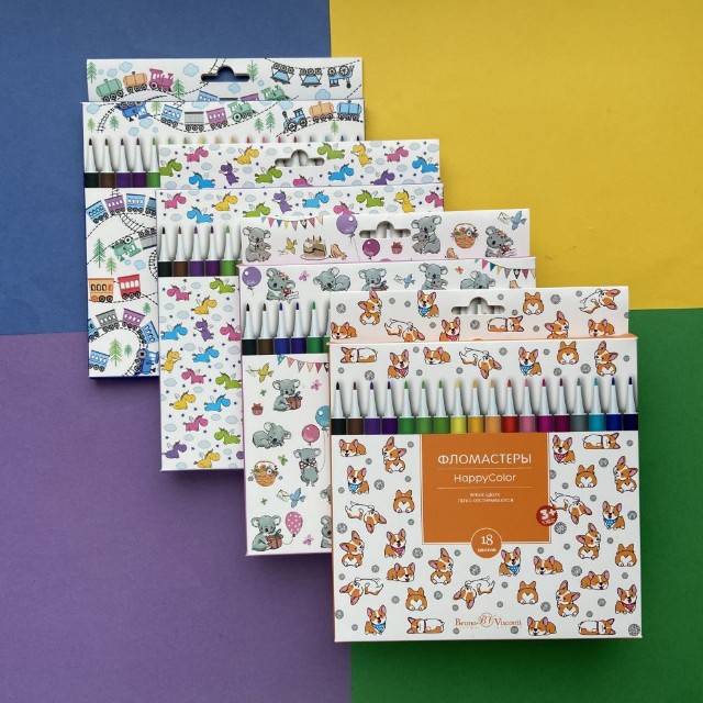 Фломастеры 18 цв BV HappyColor 4 вида к/к Превью 14