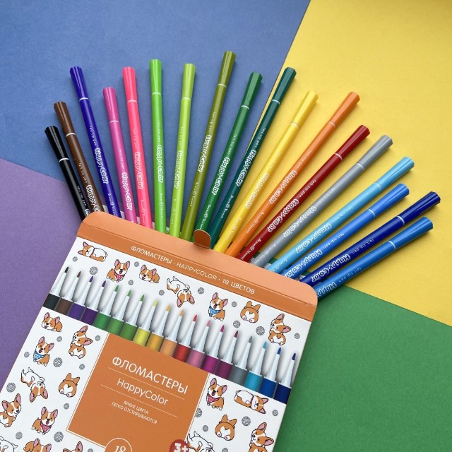 Фломастеры 18 цв BV HappyColor 4 вида к/к Превью 20