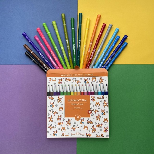Фломастеры 18 цв BV HappyColor 4 вида к/к Превью 18