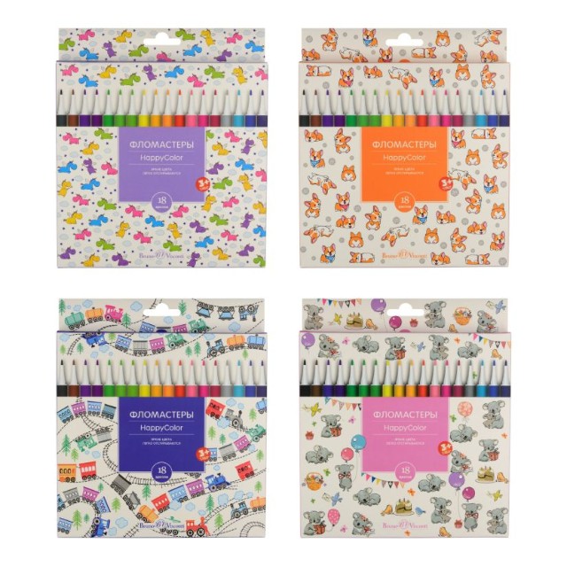 Фломастеры 18 цв BV HappyColor 4 вида к/к Превью 11