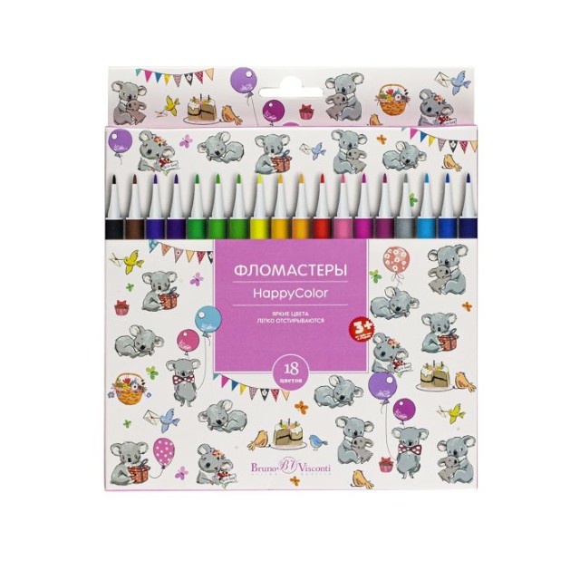 Фломастеры 18 цв BV HappyColor 4 вида к/к Превью 2