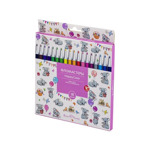 Фломастеры 18 цв BV HappyColor 4 вида к/к Превью 22