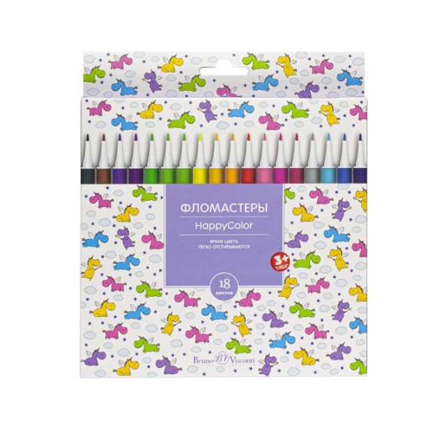 Фломастеры 18 цв BV HappyColor 4 вида к/к Превью 12