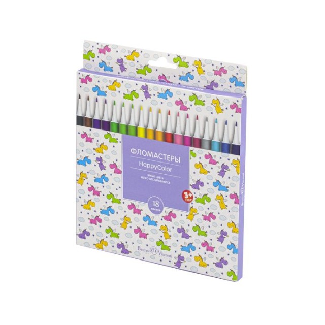 Фломастеры 18 цв BV HappyColor 4 вида к/к Превью 9