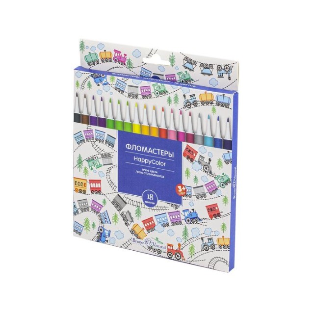 Фломастеры 18 цв BV HappyColor 4 вида к/к Превью 1