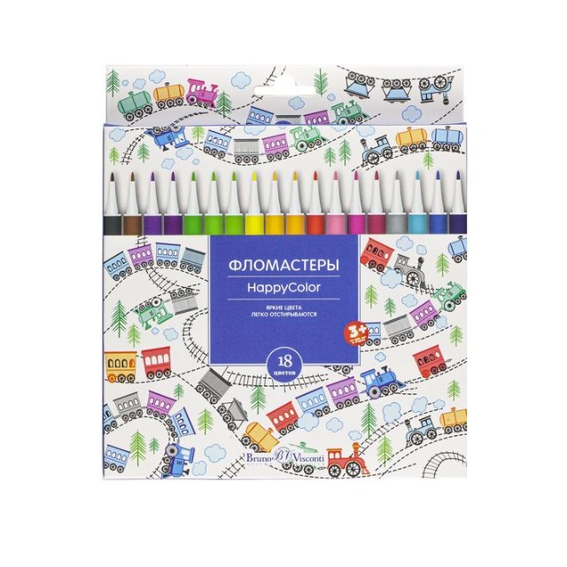 Фломастеры 18 цв BV HappyColor 4 вида к/к Превью 7
