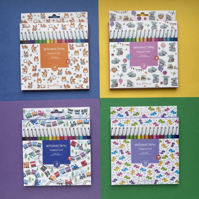 Фломастеры 18 цв BV HappyColor 4 вида к/к Превью 17