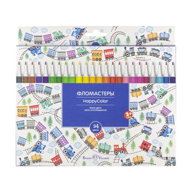 Фломастеры 24 цв BV HappyColor 4 вида к/к