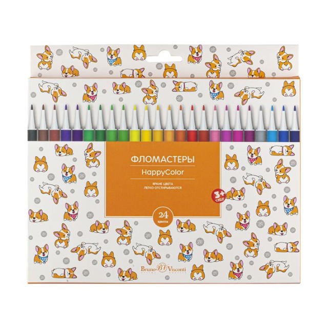 Фломастеры 24 цв BV HappyColor 4 вида к/к Превью 12