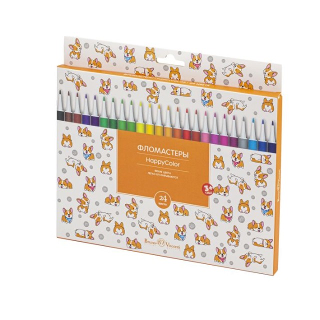 Фломастеры 24 цв BV HappyColor 4 вида к/к Превью 1