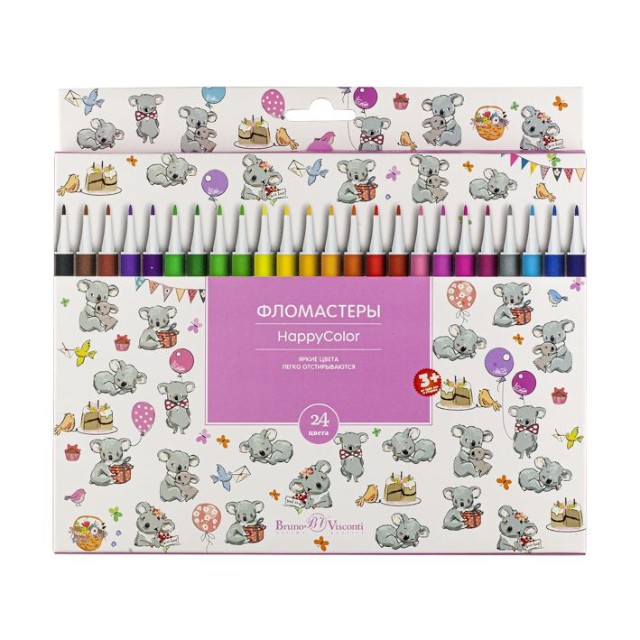 Фломастеры 24 цв BV HappyColor 4 вида к/к Превью 2