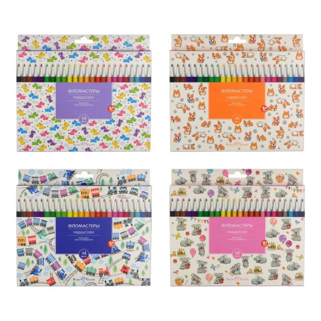Фломастеры 24 цв BV HappyColor 4 вида к/к Превью 9