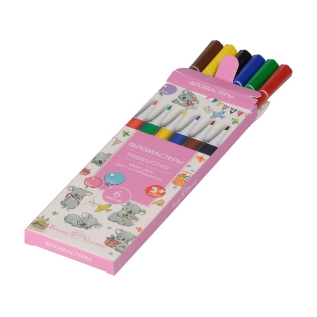 Фломастеры 6 цв BV HappyColor к/к Превью 1