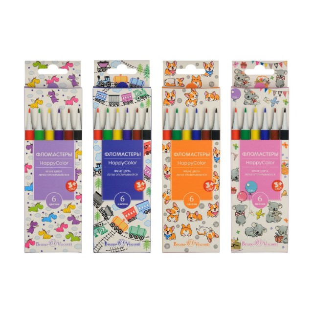 Фломастеры 6 цв BV HappyColor к/к