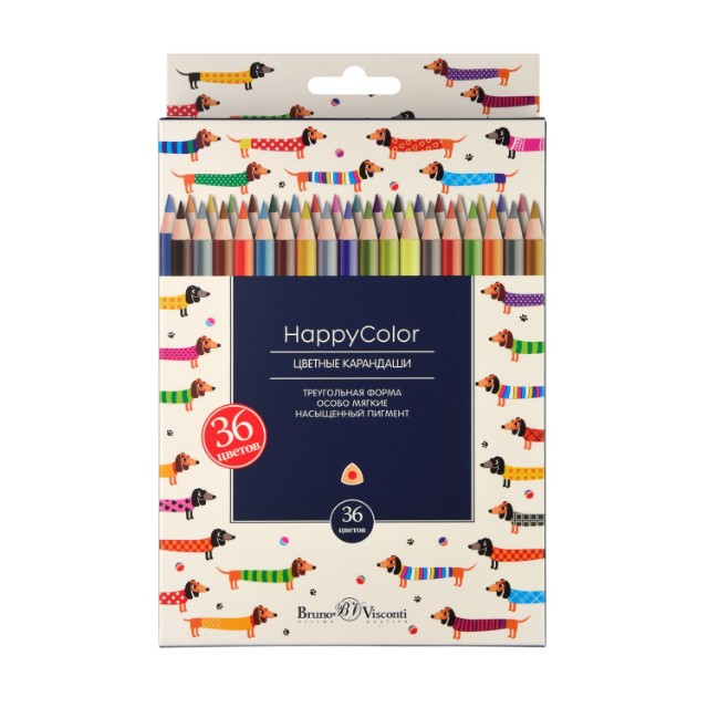 Карандаши цветные 36 цв BV HappyColor треуг Превью 12