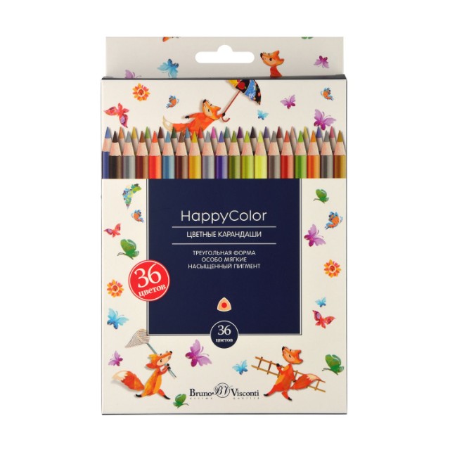 Карандаши цветные 36 цв BV HappyColor треуг Превью 7